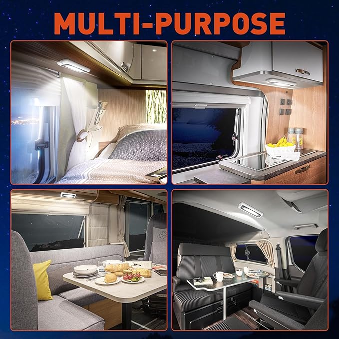 8 Inch RV Lights Interior with Smart Touch Control, LED Utility Awning Light White 6000K, IP68 Waterproof Aluminum for RV Trailers Travel Campers Cabinet SUV Truck MPV Hallway