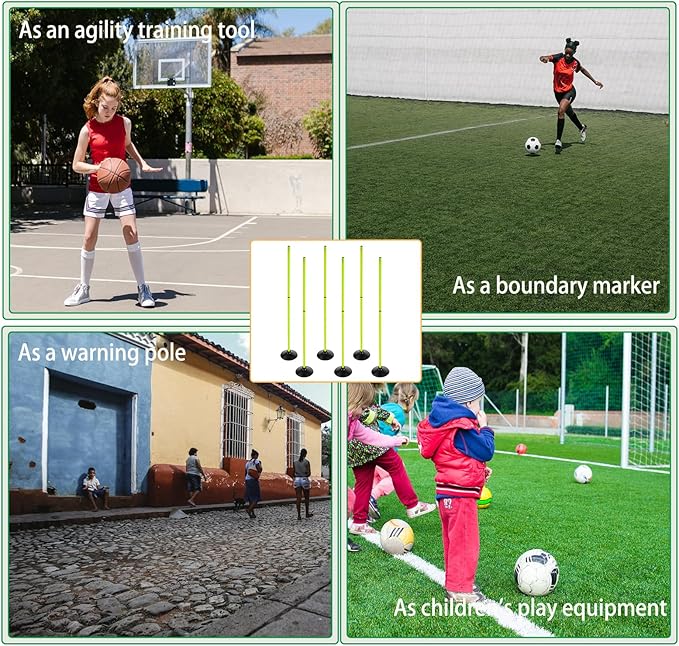 Fluorescent Green Soccer Agility Poles Set Detachable Sports Trainning Speed Pole Slalom Poles with Rubber Base Sport Traning Equipment