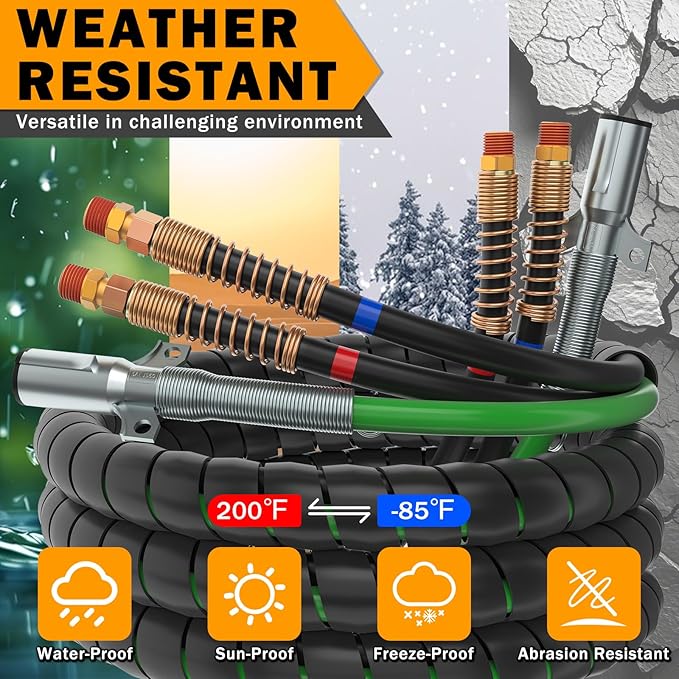 13.5 FT Semi Truck Air Lines Kit with 2 Pcs Tender Spring Kit and Glad Hands with Gladhand Holder & Handles 3IN1 Trailer Cord and Air Hoses Kit for Truck Trailer Tractor