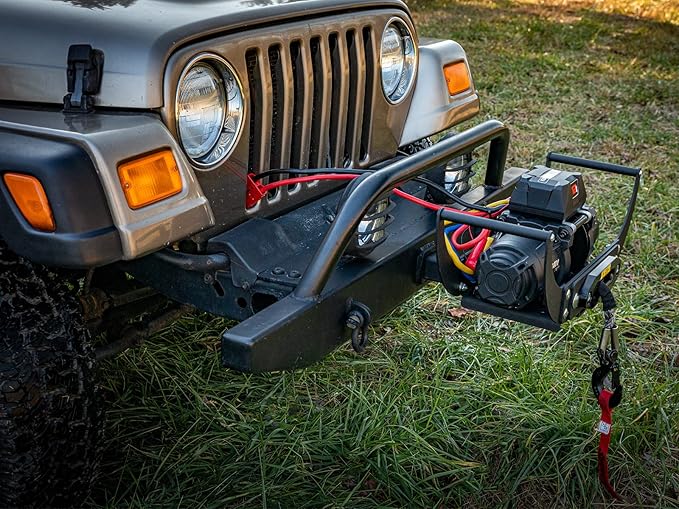 SuperATV 12,000 lb Black Ops Winch and 2" Receiver Winch Mount Plate with Wireless Remote and Synthetic Rope for UTVs/Jeeps/SUVs | Permanent Magnet DC 12V, 6.0 HP Motor