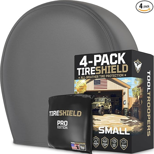 TIRESHIELD PRO Tire Covers Set of 4 - Heavy Duty All-Weather UV-Resistant Wheel Covers w/StormLock-System - Year-Round Protection for Your RV, Camper, Truck, Car & Trailer Tires w/ 23-25.75" Diameter