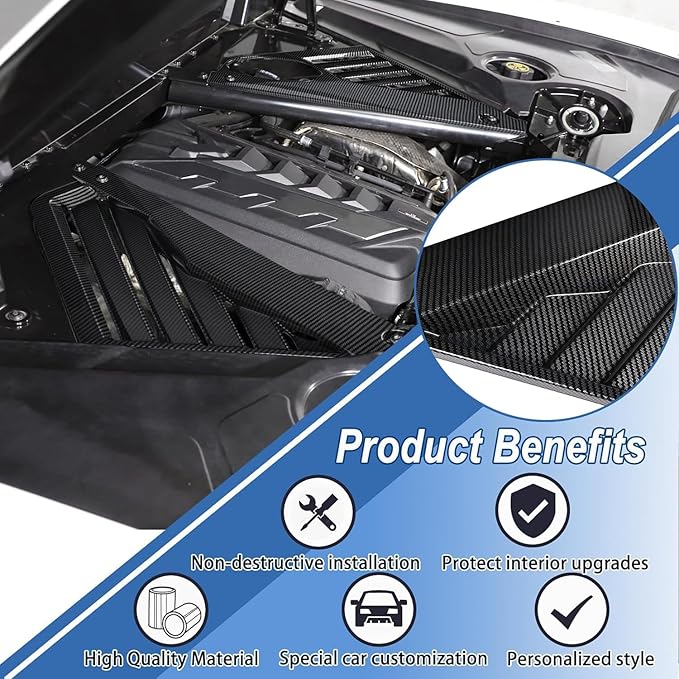 2Pcs Engine Bay Panel Cover,Carbon Fiber Pattern Rear Engine Covers Left Right Engine Case Guards Protector Compartment Filler Covers for Corvette C8 Stingray 2020+ for C8 Z06 2023+