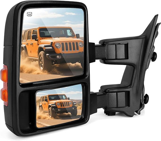 DWVO Towing Mirrors Fits 2008-2016 Ford F250 F350 F450 F550 Super Duty, Left Driver Side Mirror with Power Heated, Telescoping, Turn Signal Lights, Black