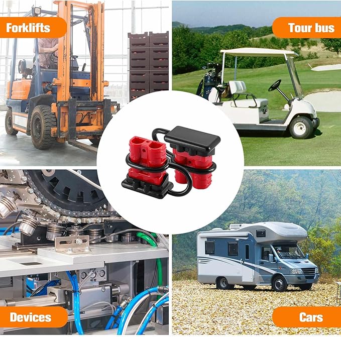 10 Pcs 6-8 Gauge 50 Amp Battery Quick Connect/Disconnect with Dustproof Cover, Jumper Cable Plug Connector Kit for Recovery Winch, Forklift, Towing Systems (Red)