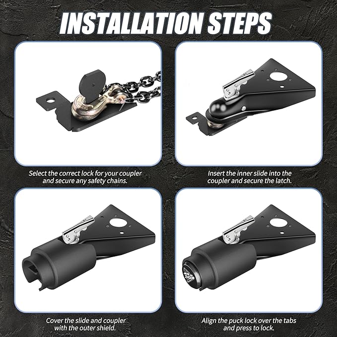 2 Inch Trailer Hitch Lock - 2178 Heavy Duty Anti Theft Lock Secures Ball Coupler and Safety Chains for RV,Boat,Dump,Cargo and Camper Trailers (Black)