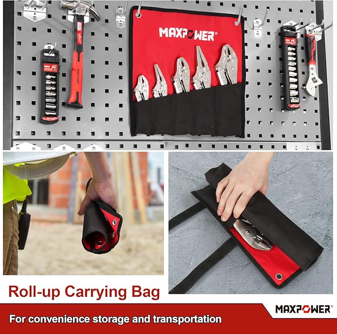 MAXPOWER 5-Piece Locking Pliers Set, Long Nose Pliers 9 Inch and 6 Inch, Curved Jaw Locking Plier 10 Inch 7 Inch and 5-Inch (Kitbag Included)