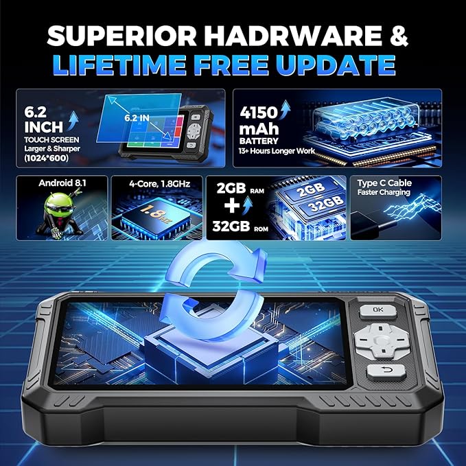 KINGBOLEN OBD2 Scanner S608, 2025 Bidirectional Scan Tool for ABS/SRS/Transmission/Enigne, 9 Reset Oil Brake DPF Bleed Gear Injector Throttle BMS SAS, CAN FD & FCA/Renault SGW, Lifetime Free Update
