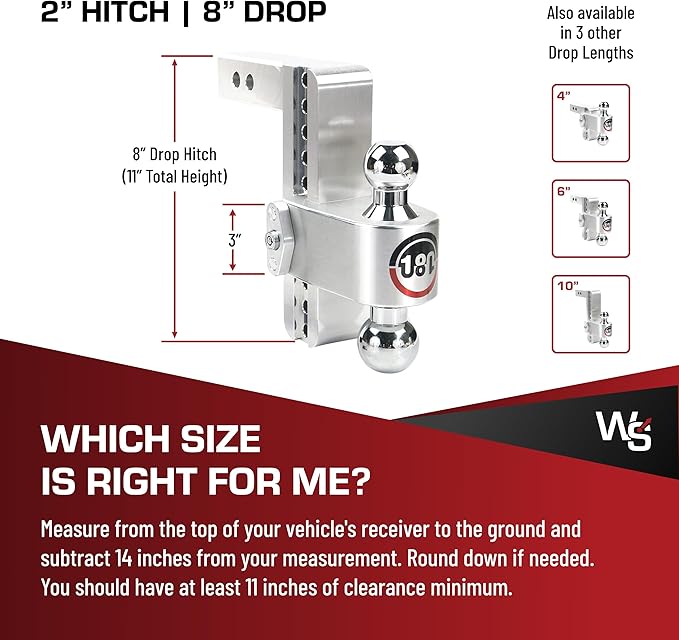 Weigh Safe Adjustable Trailer Hitch Ball Mount, 8" Adjustable Drop Hitch for 2" Receiver w/ 4 pc Keyed Alike Lock Set, Heavy Duty Aluminum Trailer Tow Hitch w/Chrome Plated Tow Balls, 12,500 lbs GTW