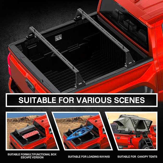 Overland Bed Bar for Mid-Size Trucks/Compatible with Retractable Hard Tonneau Cover, Soft Cover/No Drilling