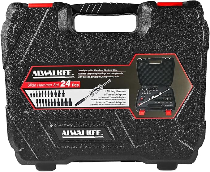 24-Piece Slide Hammer Set, Dowel Pin Puller - Remove Bushings, Bearings, Dowel Pins, Seals, and Frozen Parts with Attachments