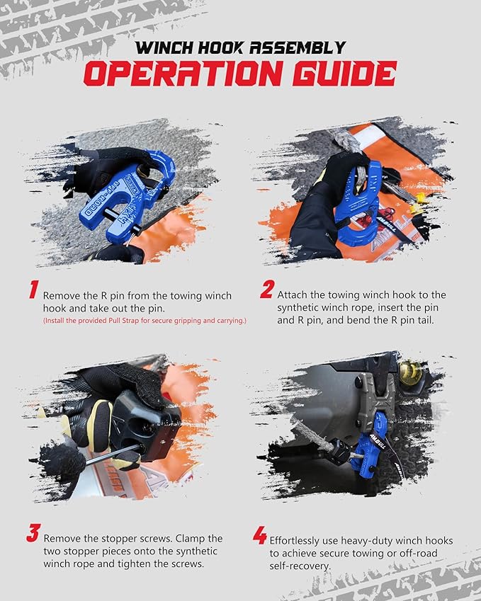 3/8" Tow Winch Hook with Cable Stopper, 10T Winch Hook, Upgrade Heavy Duty Forged Steel Winch Hook, 31967lbs Max Strength, Clevis Clip Hook Set for Synthetic Rope, Off-Road Vehicle, Blue