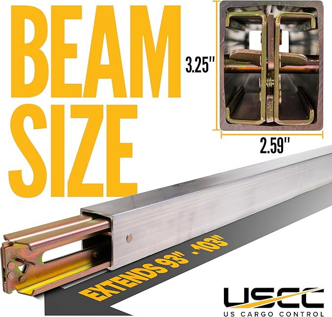 US Cargo Control E Track Load Bars 93"-103" (8-Pack), 3,000 LBS Working Load Limit, Adjustable Aluminum Load Bars for Semi Trailers & Box Trucks, Shoring Beam or Decking Beam with Side Flat Latch