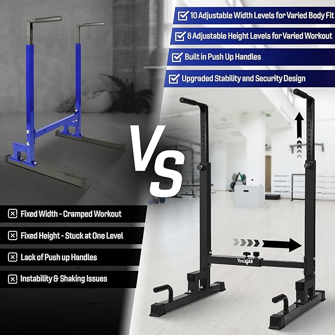 Yes4All Dip Stand 500 LBS Capacity, 80 Levels Adjustable Dip Bars, Dip Station Machine for Home Gym