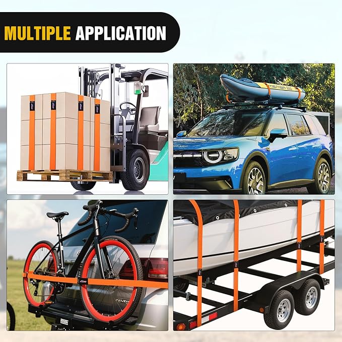 Nilight 1in x 12ft Heavy Duty Lashing Straps 4PCS Adjustable Cam Buckle Tie-Down Straps 1320LBS for Motorcycle Boat RV Cargo Trucks Trailer Luggage Orange&Black