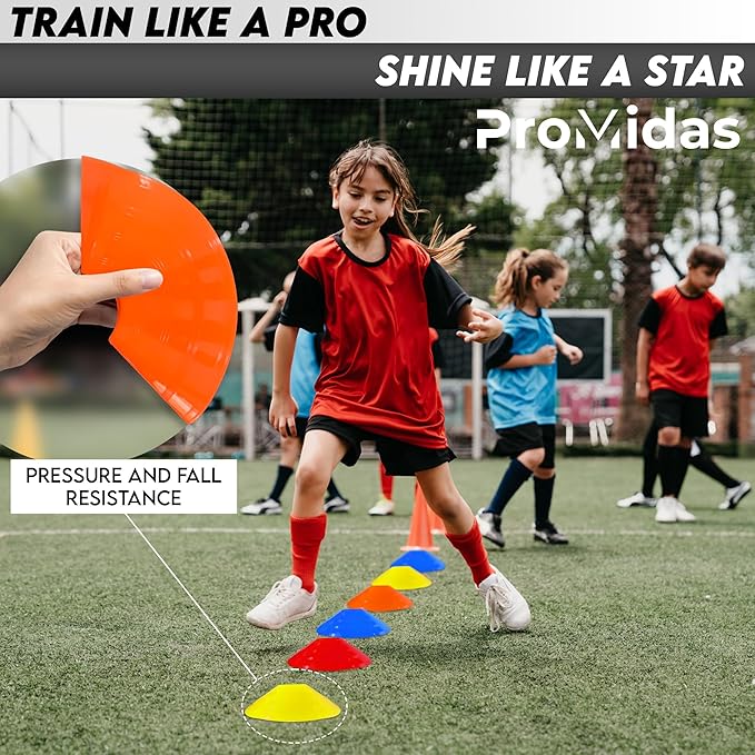 Disc Soccer Cones for Training Kids with Mesh Bag & Strap - Small Plastic Cones for Sports Training - Flexible Conos for Soccer Practice Equipment, Basketball & Football Drills Equipment