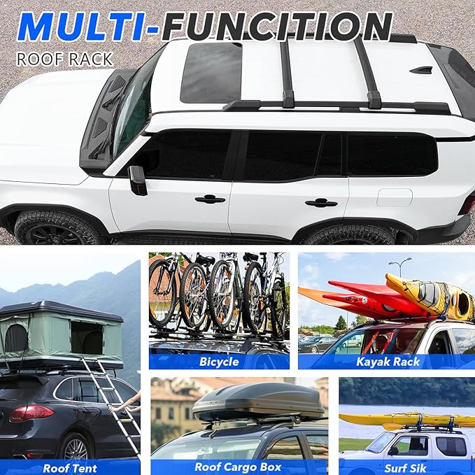 Roof Rack Side Rails + Cross Bars for Toyota Land Cruiser Prado J250 LC250/1958 2024-2026 | OEM Style & Easy Installation | Black Aluminum Cargo Carrier Rooftop Luggage Rail Crossbars