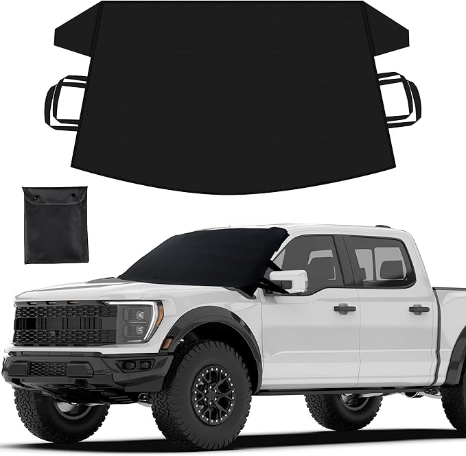 EcoNour Windshield Cover for Ice and Snow | Durable 600D Oxford Fabric | Waterproof Winter Car Cover for Pickup Truck, SUV & Mini Van | Essential Car Winter Accessories | X-Large (74"x43")