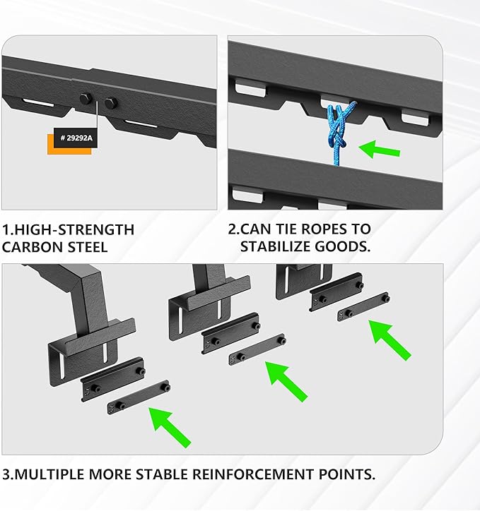 Truck Bed Rack with 2 Cross Bars Cargo Carrier Truck Rack Compatible with Silverado/Sierra/Ram/Ford F-Series/Tacoma/Tundra/Titan/Frontier/Colorado/Canyon/Gladiator JT, Ladder Cargo Rack
