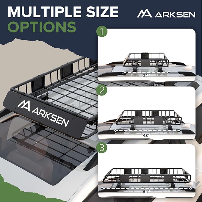 ARKSEN 64 x 34 x 6 Inch Universal Roof Rack with Extension, 150 LBS Heavy Duty Capacity Rooftop Cargo Basket for SUV, Truck, RV, Pickup