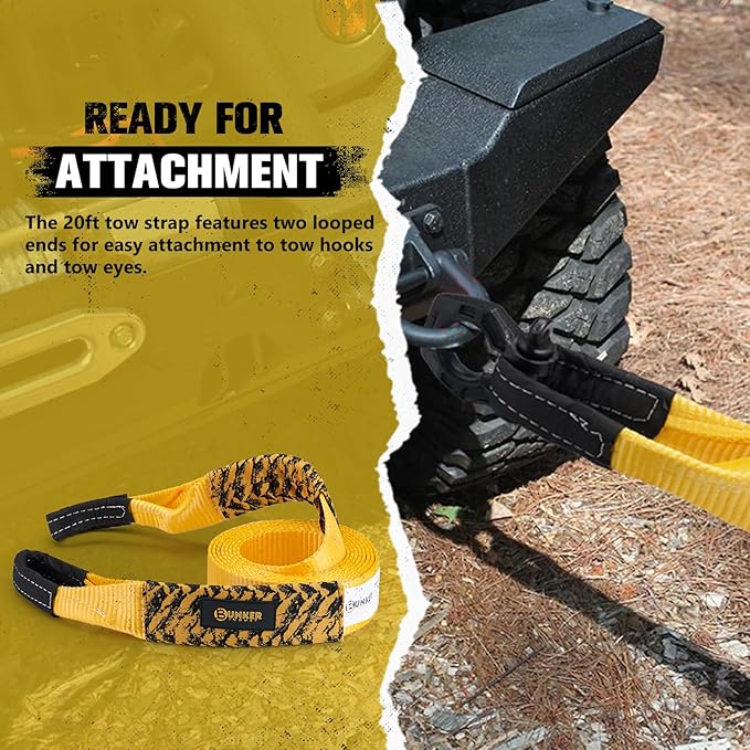 BUNKER INDUST Heavy Duty Tow Strap with Bag Recovery Kit, 3" x 20ft Tree Saver Winch Strap 35,000 lbs Recovery Straps - Emergency Vehicle Off Road Towing Rope