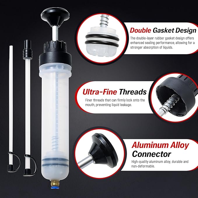 Oil Extractor Pump - 500CC Manual Liquid Extractor, Multi-Function Car Oil Pump, Liquid Transfer Pump, with Two Extension Tubes and Replacement Rubber Rings