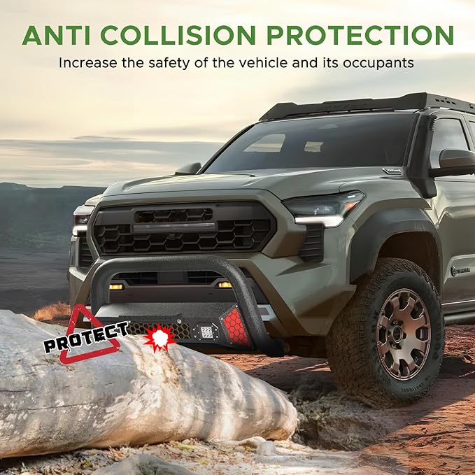 Bull Bar fit for 2024 2025 2026 Toyota Tacoma with LED Lights & License Plate Bracket Paintable Front Bumper Guard & Grille Protector