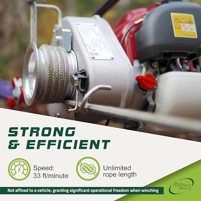 Portable Winch PCW3000 Gas-Powered Capstan Winch, 1,600 lbs Pulling Capacity Winch, Honda GX-35 Engine Portable Gas Winch - Hunting, Logging, & Towing