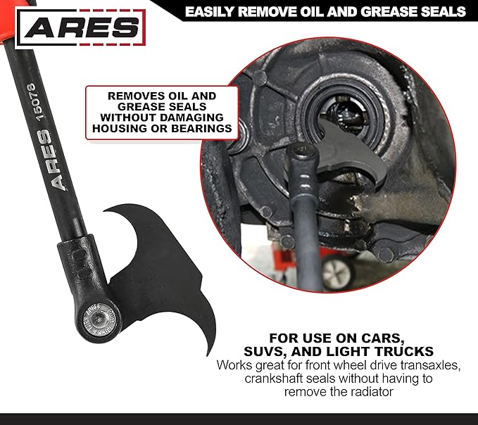 ARES 15078-12-Inch Indexing Seal Puller - 14 Adjustable Locking Positions - Dual Hook Tip Design - Remove Oil and Grease Seals on Cars, SUVs and Light Trucks