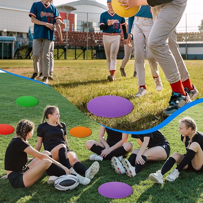 12 Pcs 9 inch Poly Spots Non Slip Rubber Spot Markers, 6 Colors Flat Cones for Sports Training Floor Dots Disc Drill Cones for Soccer Basketball Baseball Gym Sports Speed Agility Training
