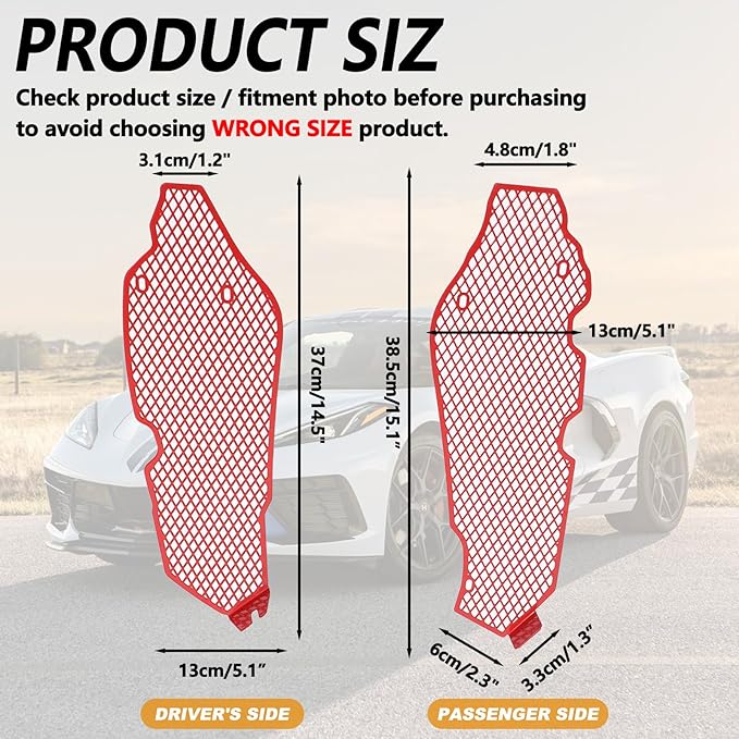 for Corvette C8 Side Intake Mesh Grilles Insert Set,Stainless Driver and Right Passenger Side Radiator Air Intake Vent Guards for Corvette C8 Stingray Z51 2020-2025 Accessories (Red)