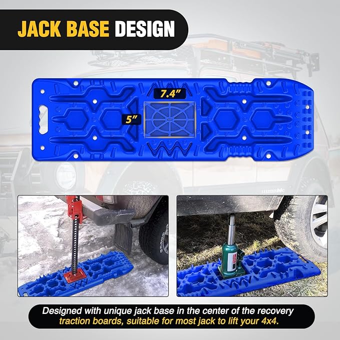 Nilight Recovery Off-road Traction Boards with Jack Lift Base Emergency Tire Ladder Mats For 4WD 4X4 Mud Sand Snow with 2PCS Mounting kit Carry Bag 2 leashes (Blue)