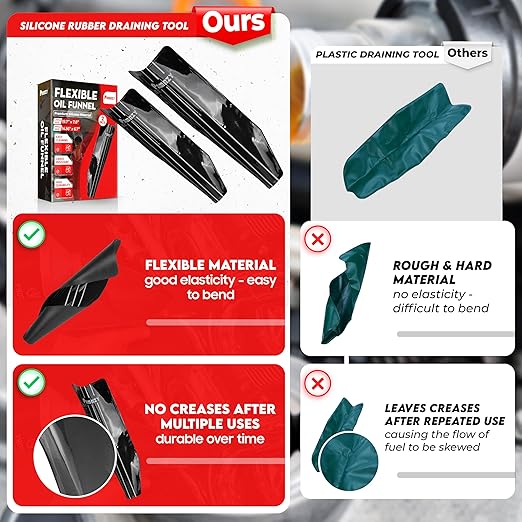 [Upgraded] 2PCS Silicone Flexible Oil Funnel Reusable, Large Size General Oil Change Draining Tool Spill-Free Foldable Oil Filter Moldable Drain Funnel for Oil Change, Spill-Free Oil Filling