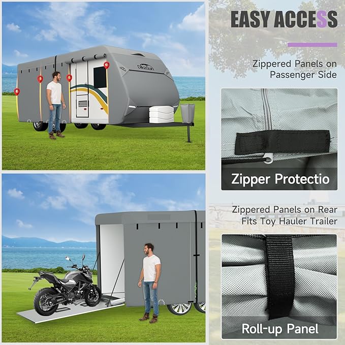 RV Cover, Upgraded 7 Layers top travel trailer cover Fits 27-30 ft RV, Waterproof camper Cover for Toy Hauler with Tongue Jack Cover, Gutter Covers