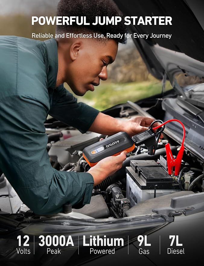 AstroAI B8 3000A Car Battery Jump Starter, 12V Jump Starter Battery Pack (up to 9.0L Gasoline and 7.0L Diesel Engine), Portable Jump Box with 3 Modes Flashlight and Jumper Cable