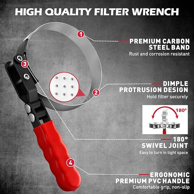 10-Piece Oil Filter Wrench Set 2-3/8"to 4-3/4", 12-Inch Adjustable Oil Filter Plier, Universal 3-Jaw Oil Filter Wrench, 1/2"Quick Release Ratchet Handle, 1/2"-3/8" Adapter, Towel in Storage Case