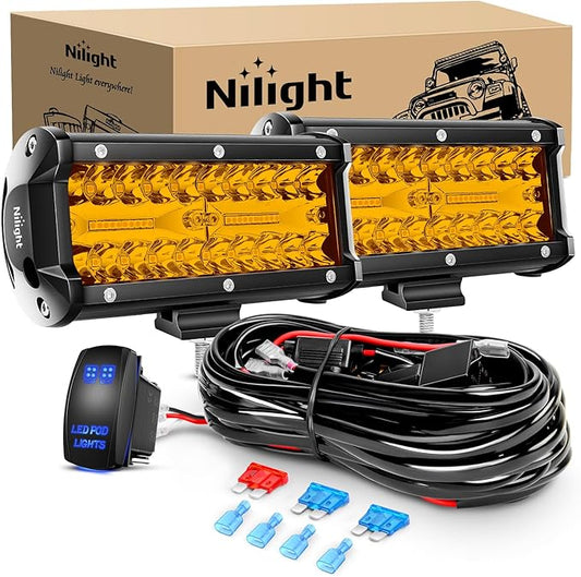 Nilight Led Light Bar 2PCS 6.5 Inch Amber 120W Spot Flood Combo Waterproof Triple Rows Off Road Fog Lights with 12V 5Pin Rocker Switch Wiring Harness Kit-2 Lead, 2 Year Warranty (ZH704)