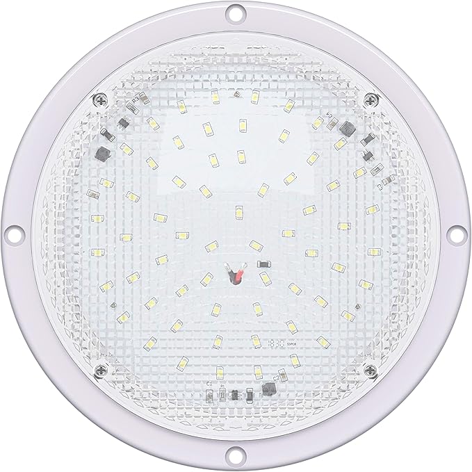 RV Trailer Camper 1000 Lumen 5th Wheel White 8.5" Round Scare Porch 12V LED Light (LED Light 1000 Lumen)