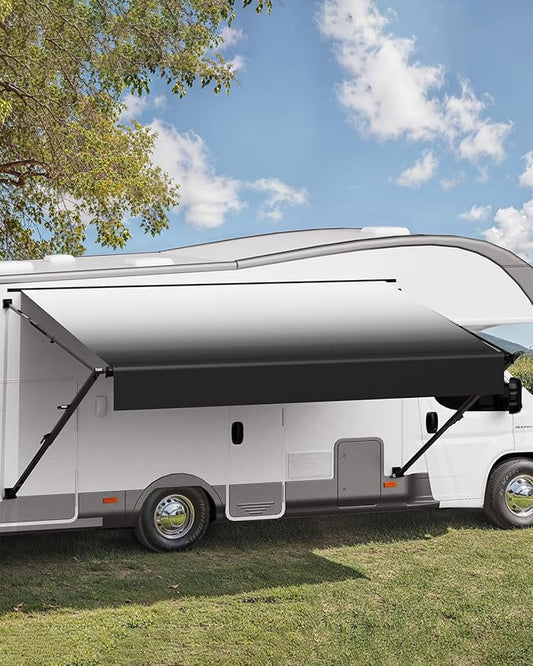 VEVOR Manual RV Awning Complete Kit, 14' Retractable Awning with Aluminum Alloy Frame, Outdoor Trailer Awning, Fit for Most RVs(Black Fade)