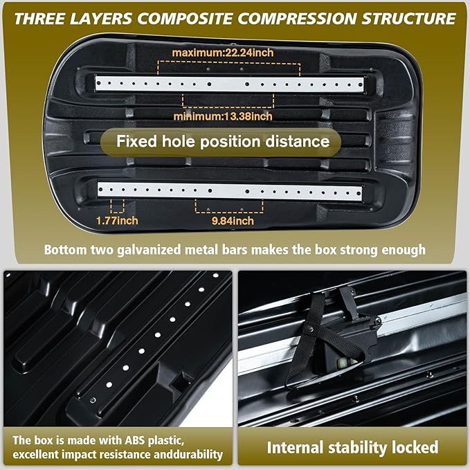 Hard Shell Roof Cargo Carrier with Security Keys, Roof Box, Cargo Box, 56 (L) x 30 (W) x 13.7(H) Inches, 13 Cubic Feet (Tool-Free Install), Black