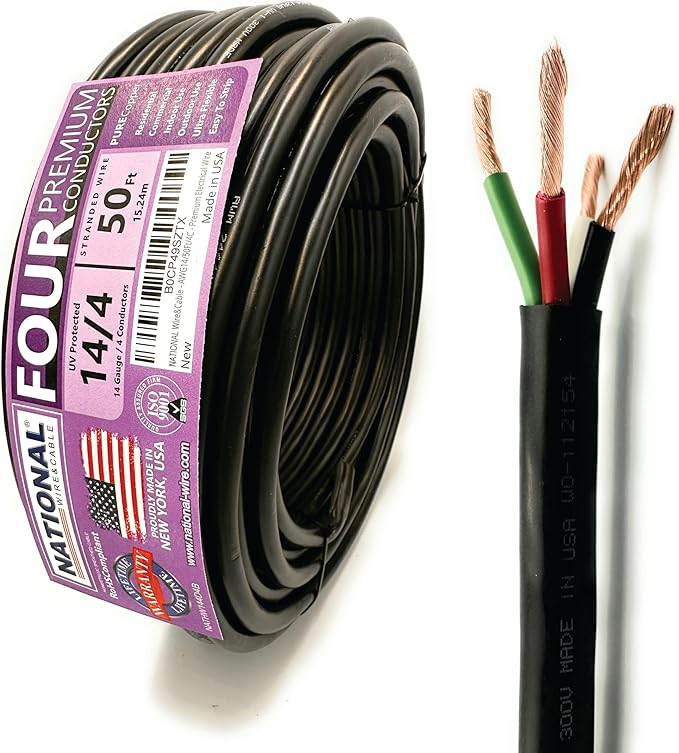 NATIONAL Wire & Cable – 14 AWG 4-Conductor Premium Copper Wire, 50 ft, Stranded | Made in USA, Heavy-Duty Flexible Jacket | Automotive, Low Voltage, LED, Lights, DIY, Indoor and Outdoor Use5