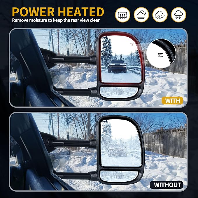 DWVO Towing Mirror Compatible with 1999-2007 F250 F350 F450 F550 Super Duty, 2001 2002 2003 2004 2005 Excursion, Side Mirror with Power Control Heated Manually Folding Telescoping