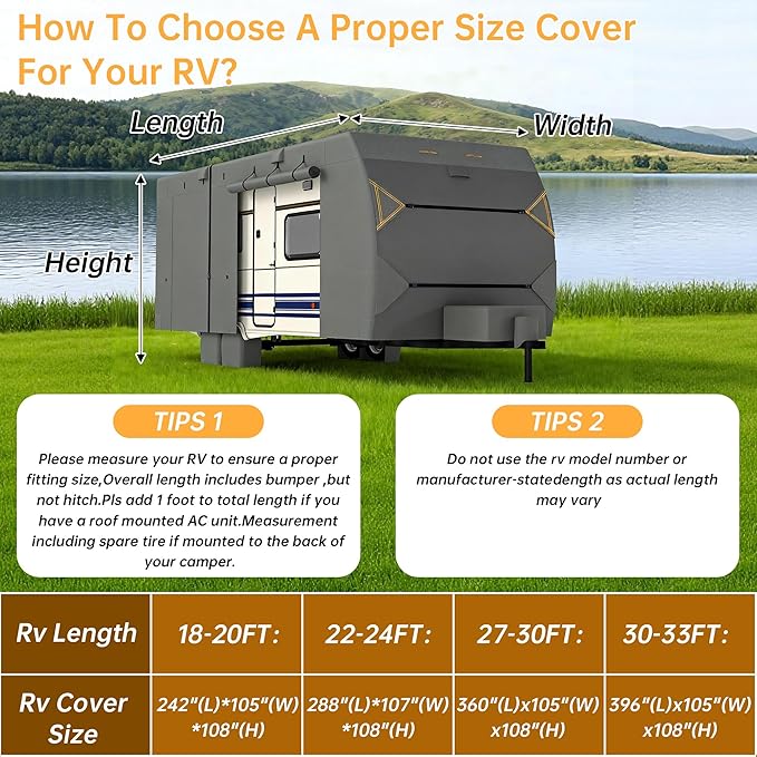 RV Covers for Travel Trailers, 18-20ft Heavy Duty Camper Cover, 7 Layers Extra-Thick Waterproof Toy Hauler Cover with 4 Tire Covers, Jack Cover and Wind Straps