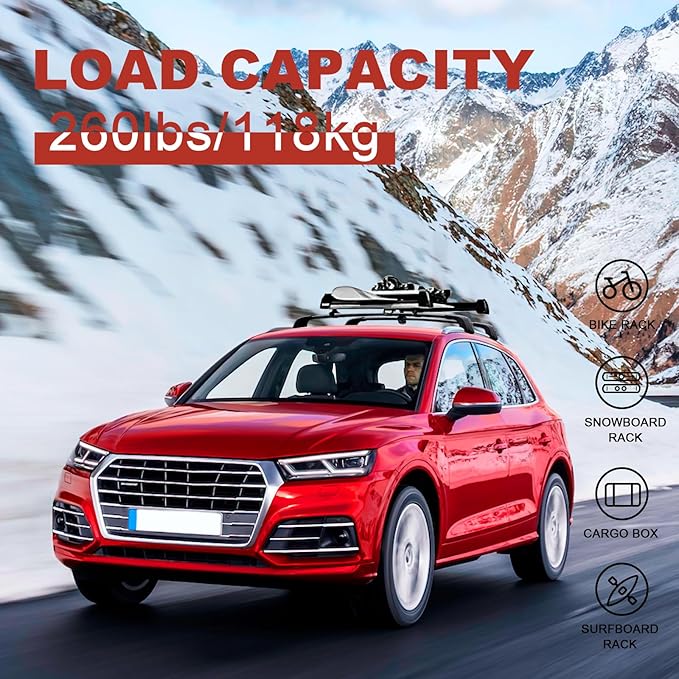 KINGGERI Heavy Duty 260lbs Roof Rack Cross Bars Fit for Audi Q5 2018 2019 2020 2021 2022 2023 2024 2025 2026, Anti-Theft Lockable Aluminum Roof Rails Crossbars Cargo Carrier Bag Black Accessories