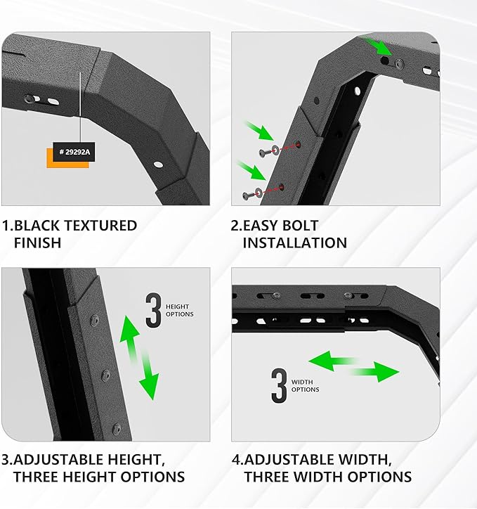 Adjustable 27-30" High Truck Ladder Bed Racks Compatible with Tacoma/Tundra/Ram 1500/ Silverado & Sierra 1500/ F150/Gladiator JT/Titan/Frontier/Colorado/Canyon/Ranger with 2 LED Lights