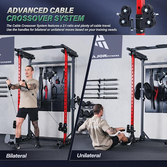 MAJOR FITNESS Drone3 Power Cage - Multi-Function Power Rack for Home Gym, Squat Rack with Pull-up Bar, Cable Crossover System, J-Hooks, for Strength Training, Heavy-Duty Steel Construction