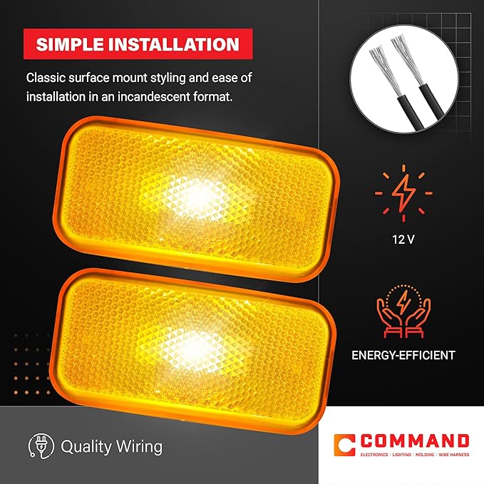 Command Electronics OEM 12V Modern Incandescent RV & Trailer Clearance Light – Made in USA – Amber, White Base – 2-Pack