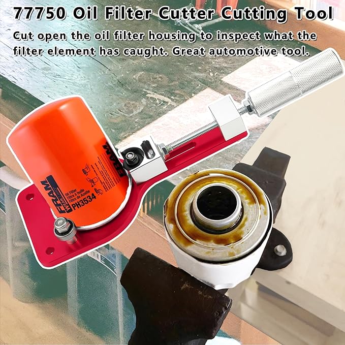 77750 Oil Filter Cutter 2-3/8" to 5" Oil Filter Cutting Tool Oil Filter Opener to Inspect What The Filter Catches Universal Adjustable Metal Can Cutting Tool with a Spare Blade, Aluminum, Red