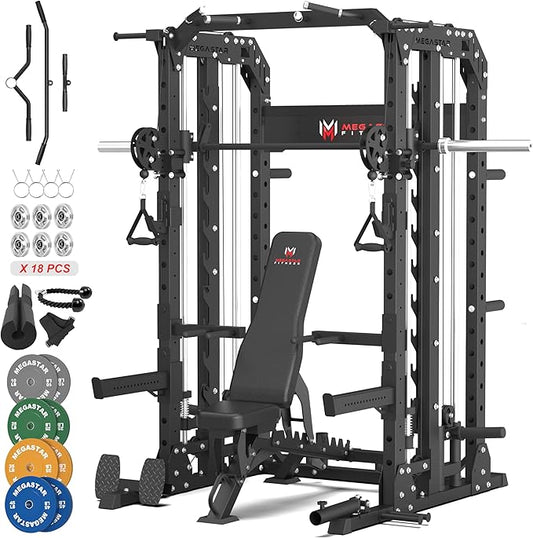 Smith Machine for Home Gym - 2000lbs Capacity All-in-One Power Rack with Cable Crossover, Pull-Up Bar & Dip Station, Includes 18 Attachments, P107 Anvil