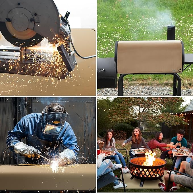 Heavy Duty Fiberglass Welding Blanket, Heat Resistant Blanket with Brass Grommets, Multi-Purpose Welding Mat for Grill, Smoker, Camping, Industrial Use (6x8 ft)