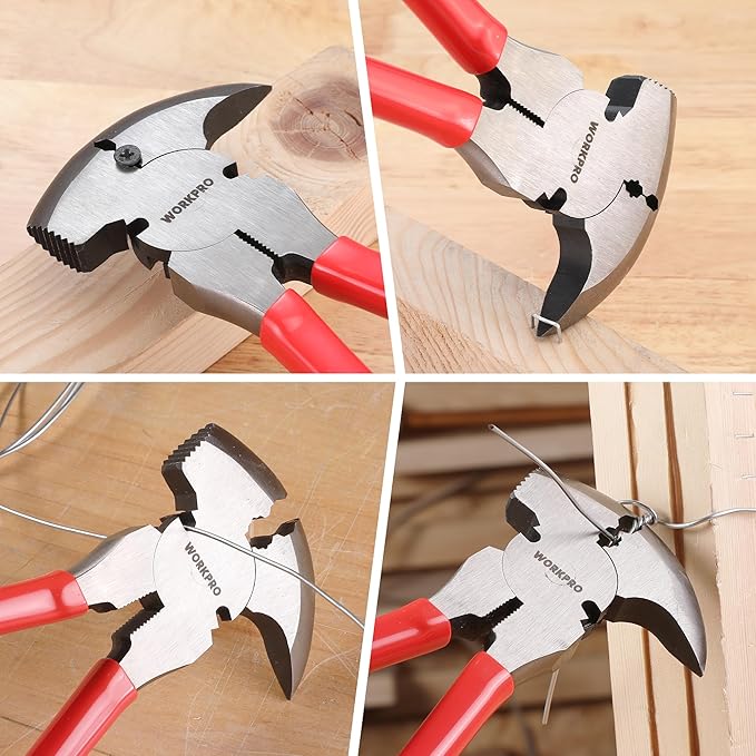WORKPRO Fencing Pliers, 10-inch Multi Fence Pliers Tool, Heavy Duty Fencing Tools, Barbed Wire Fence Tools, Fence Cutter, Nail Puller, Staple Puller, Cutting Wire, Hammer Head